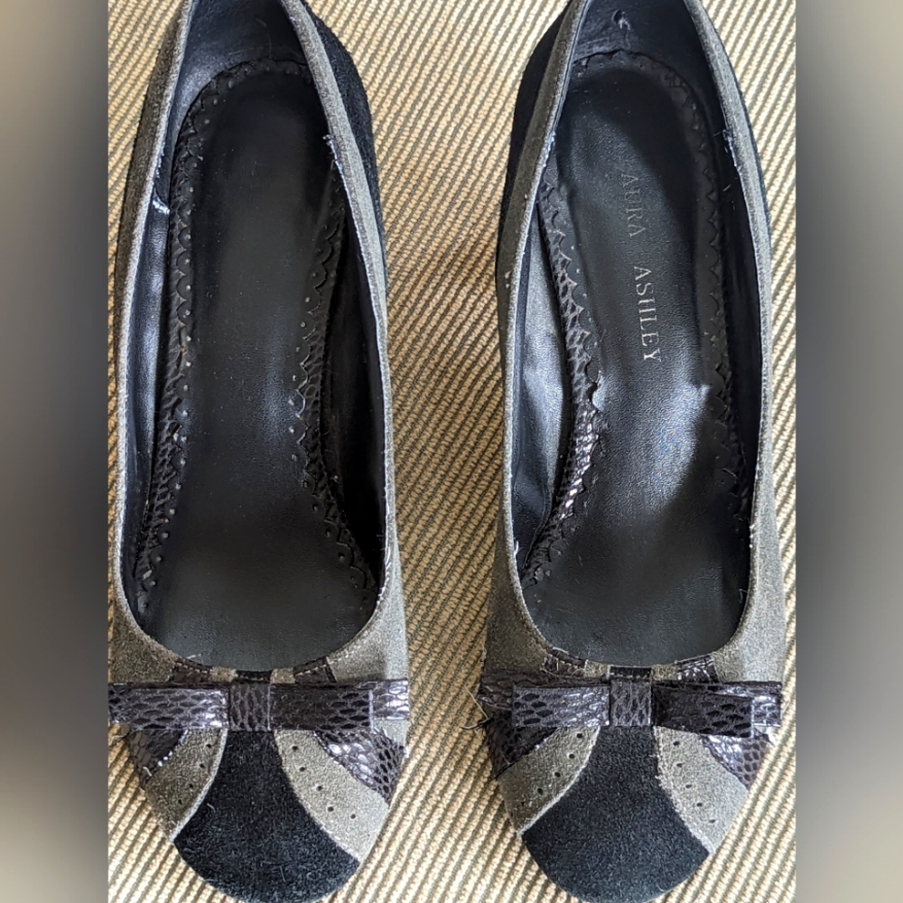 Grey and black suede heels